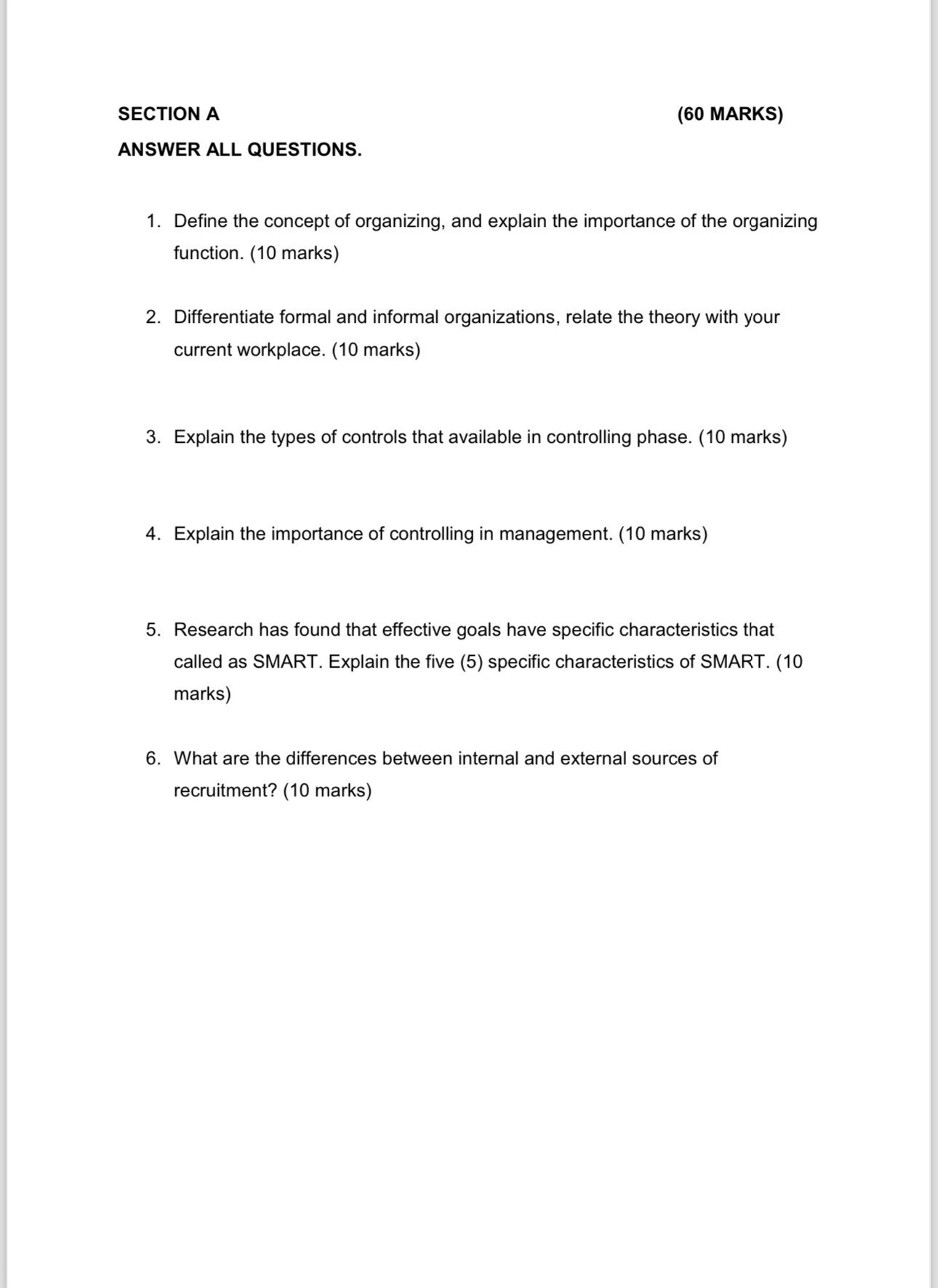  SECTION A (60 MARKS) ANSWER ALL QUESTIONS. Define the concept of