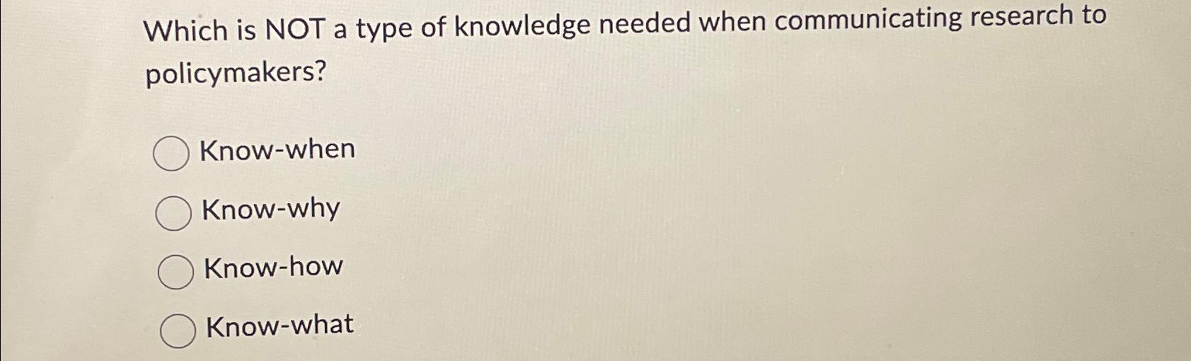  Which is NOT a type of knowledge needed when communicating research