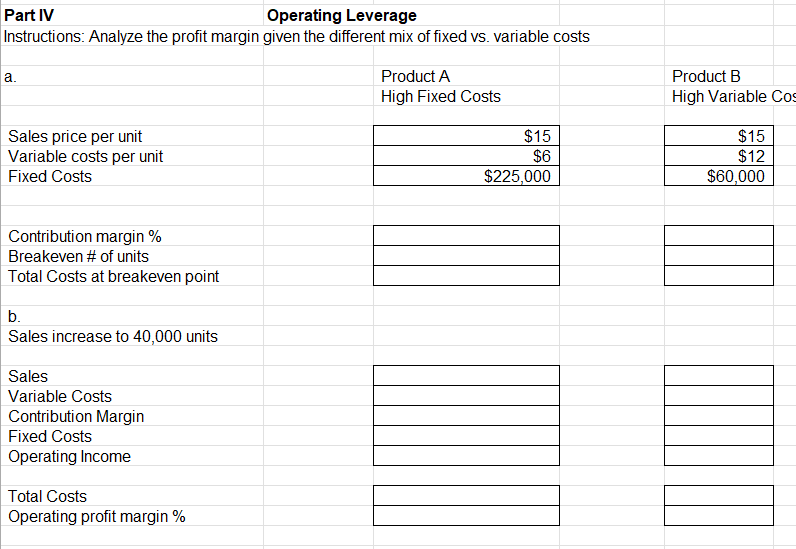  Part IV Operating Leverage Instructions: Analyze the profit margin given the