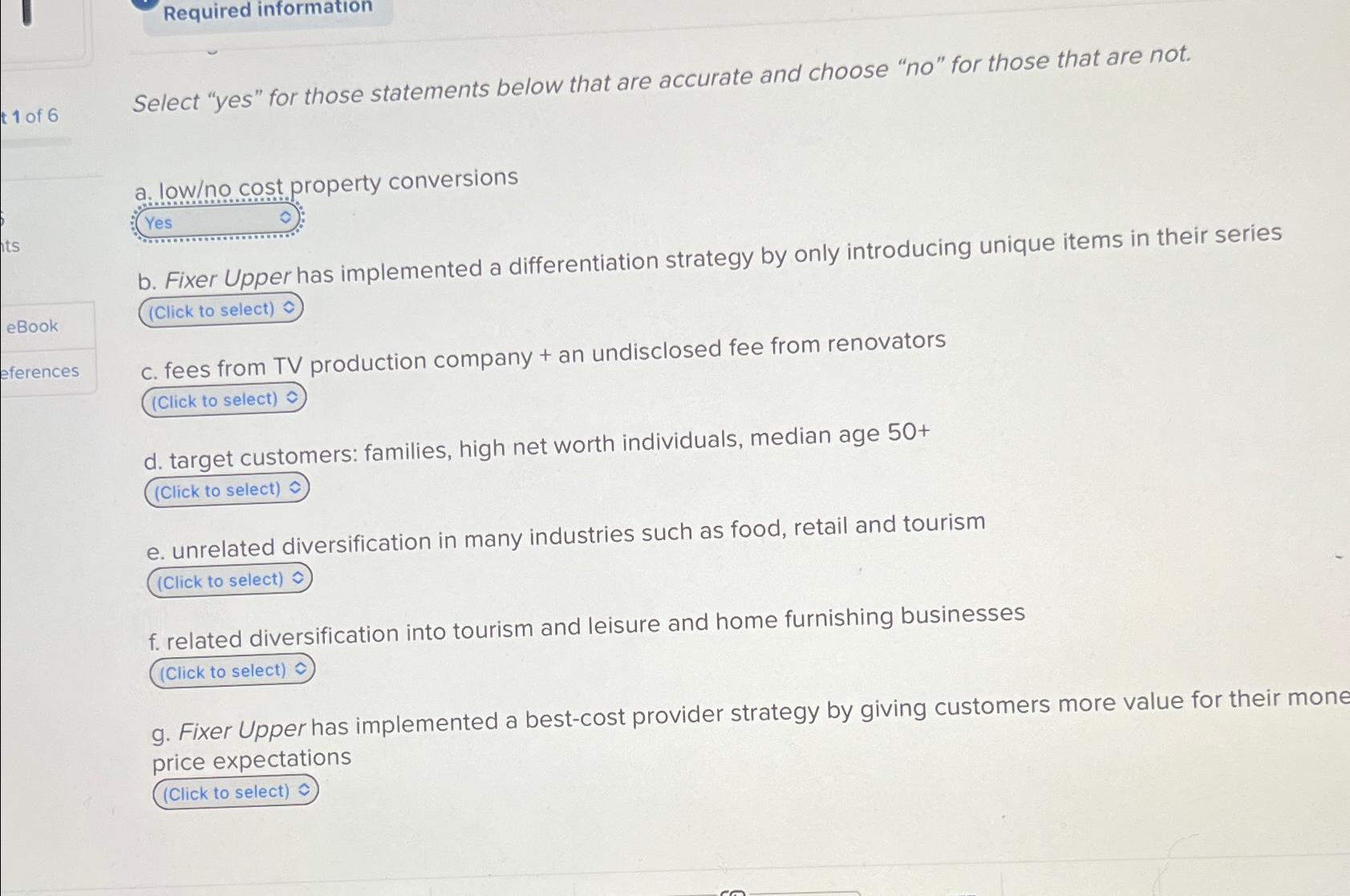  Required information Select "yes" for those statements below that are accurate