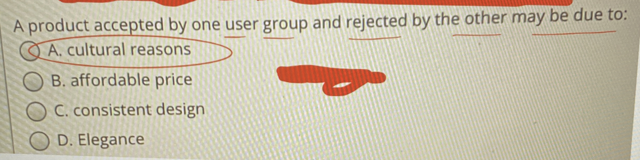  A product accepted by one user group and rejected by the