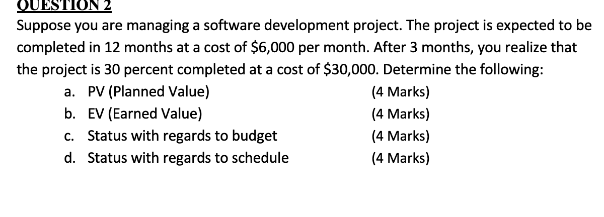 OUESTION 2 Suppose you are managing a software development project. The
