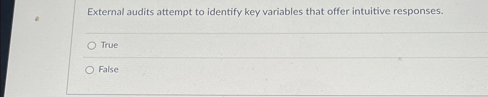  External audits attempt to identify key variables that offer intuitive responses.