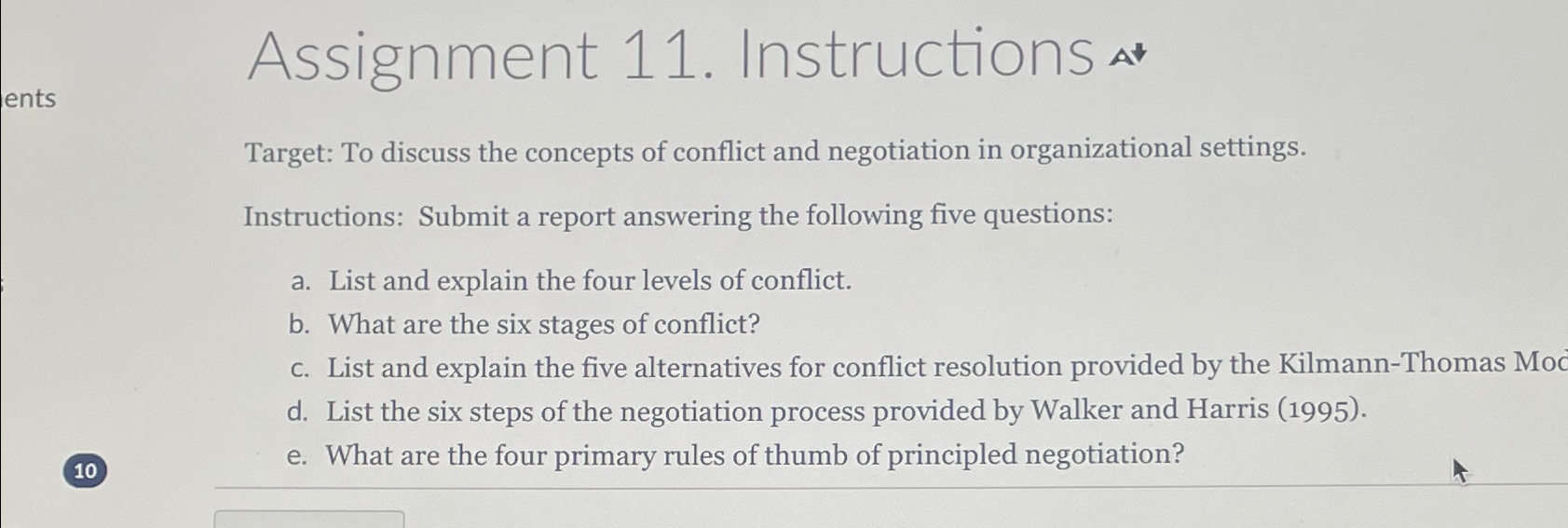  Assignment 11. Instructions ents Target: To discuss the concepts of conflict