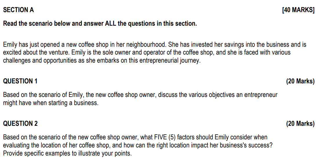  SECTION A [40 MARKS] Read the scenario below and answer ALL