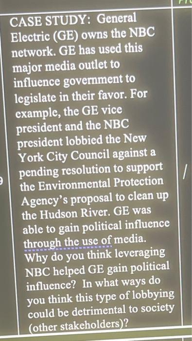  (a) Why do you think leveraging NBC helped GE gain political