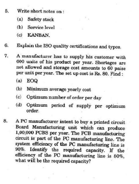  Write short notes on : (a) Safety stock (b) Service level