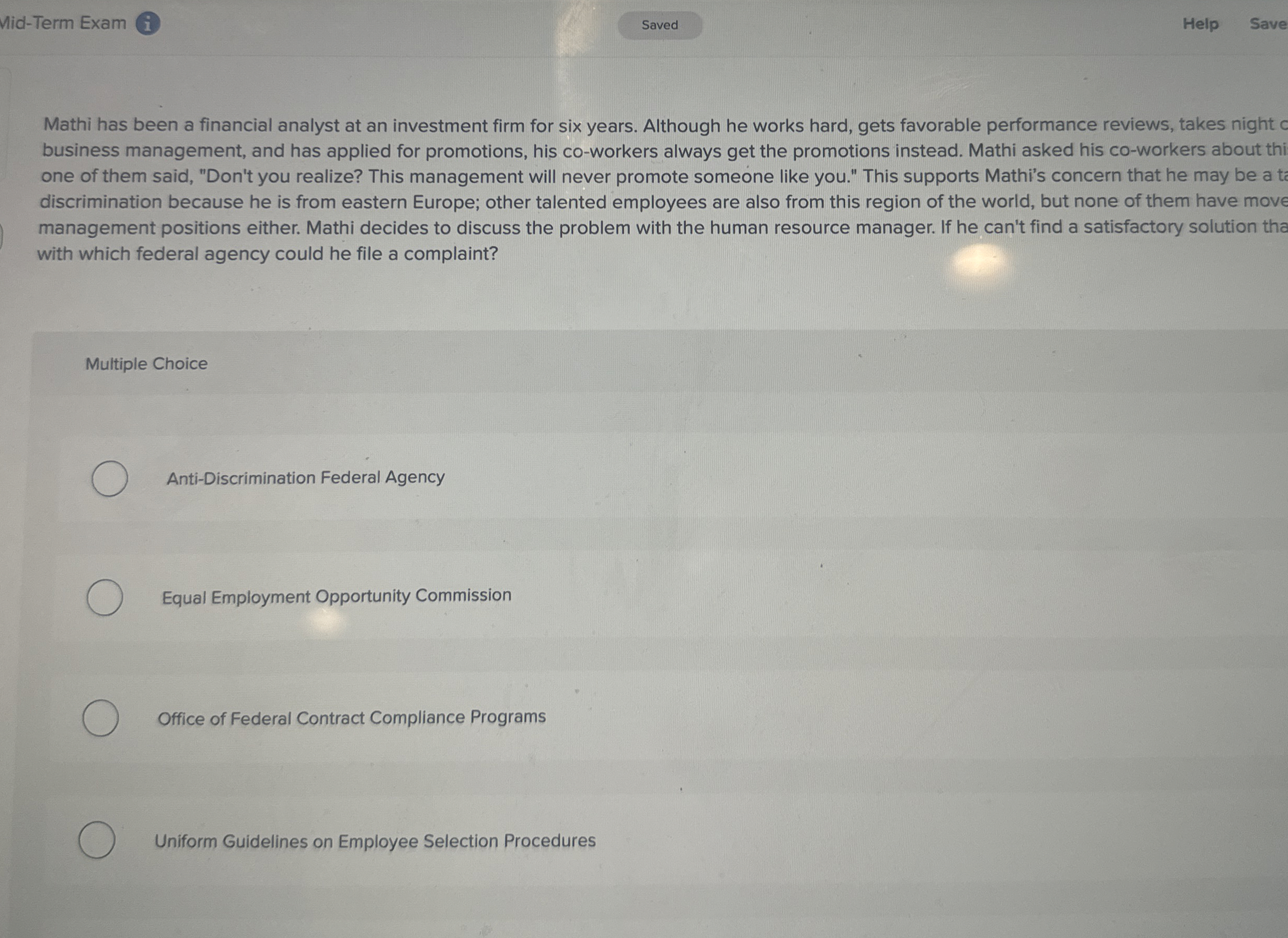  Mid-Term Exam i Help Save Mathi has been a financial analyst