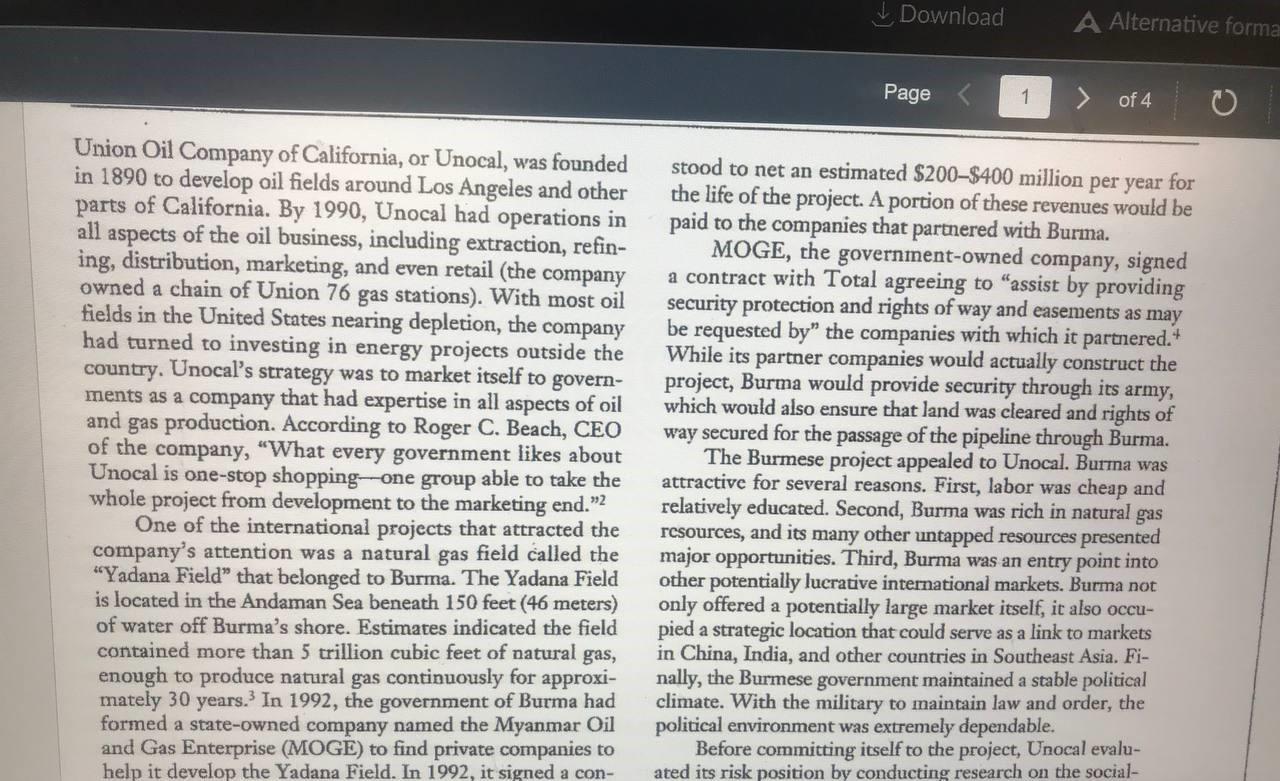 for the Unocal Case Reading: Reference: genetic engineering and clear ethical guidelines