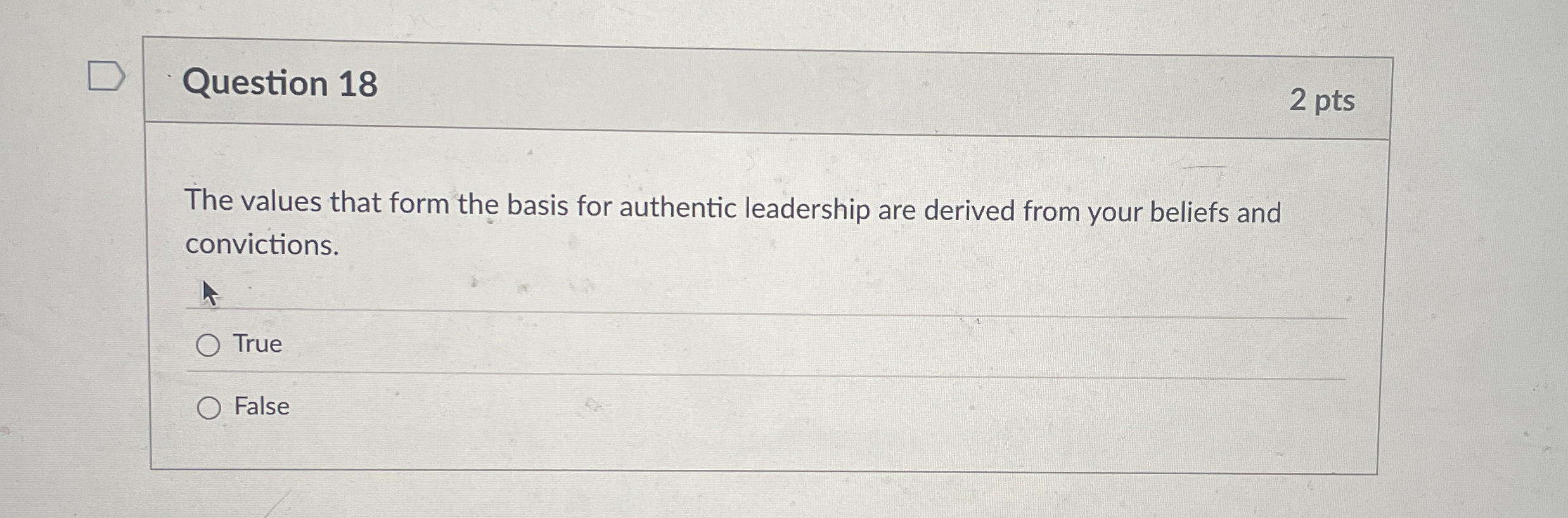  Question 18 2 pts The values that form the basis for