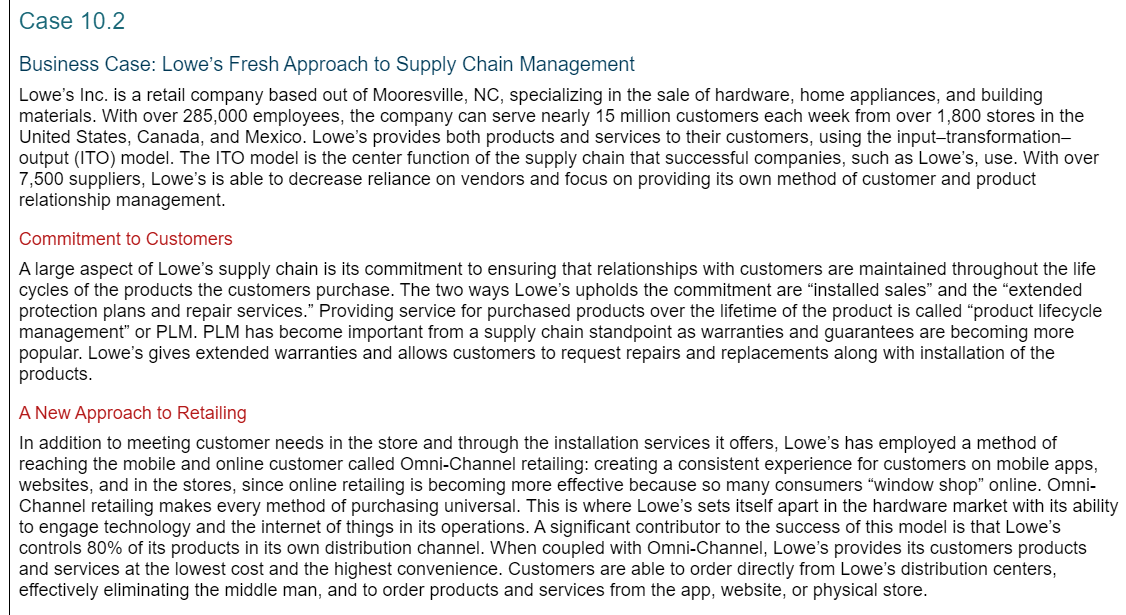  Case 10.2 Case 10.2 Business Case: Lowe's Fresh Approach to Supply