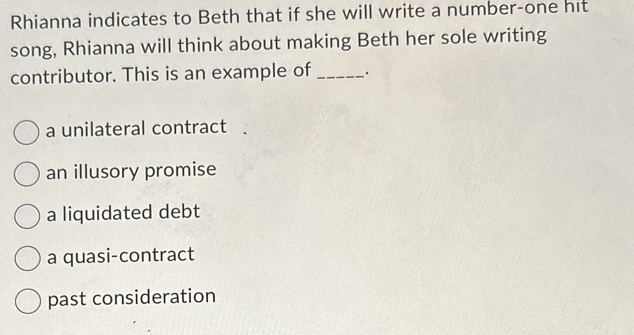  Rhianna indicates to Beth that if she will write a number-one