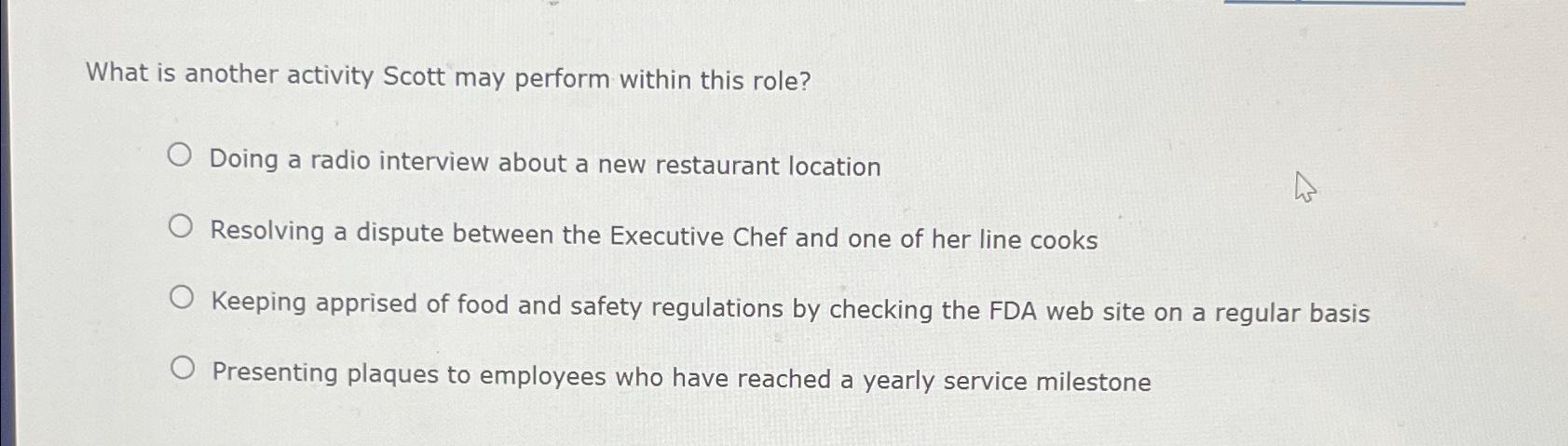  What is another activity Scott may perform within this role? Doing