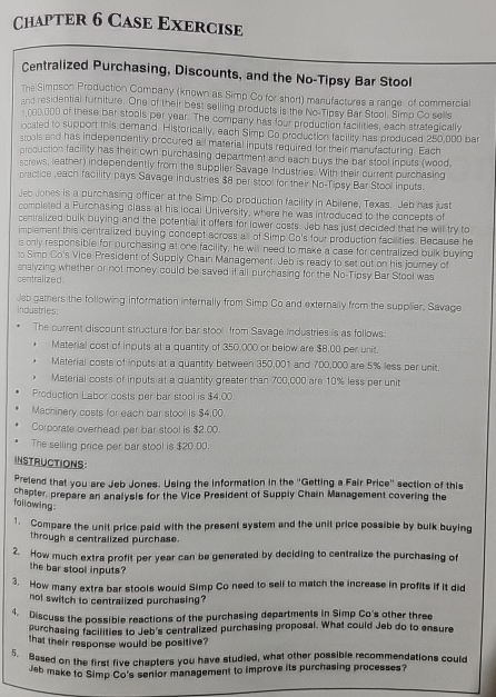  CHAPTER 6 CASE EXERGISE Centralized Purchasing, Discounts, and the No-Tipsy Bar