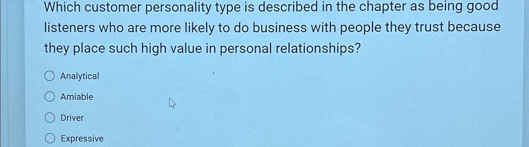  Which customer personality type is described in the chapter as being