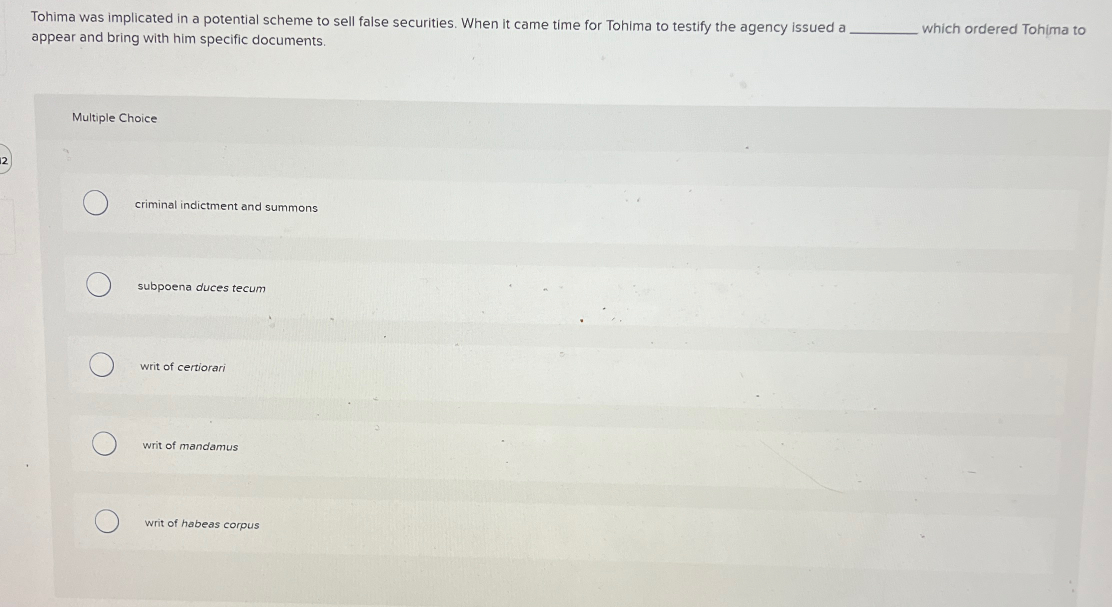  Tohima was implicated in a potential scheme to sell false securities.