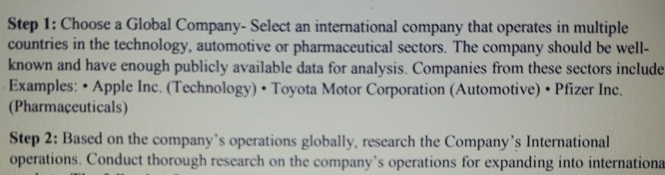  Step 1: Choose a Global Company- Select an international company that