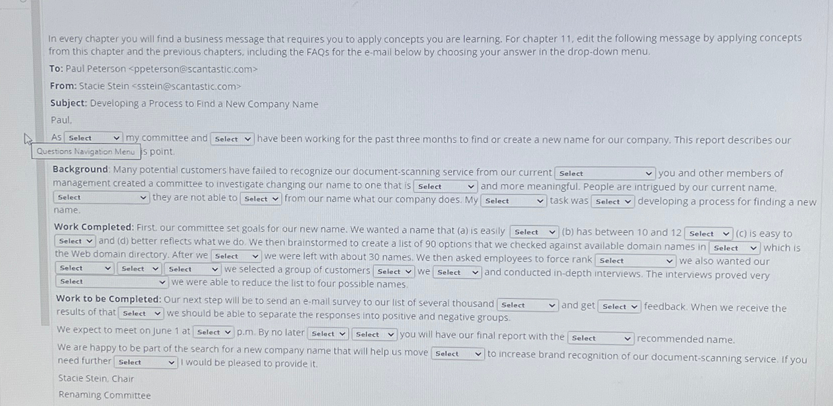  In every chapter you will find a business message that requires