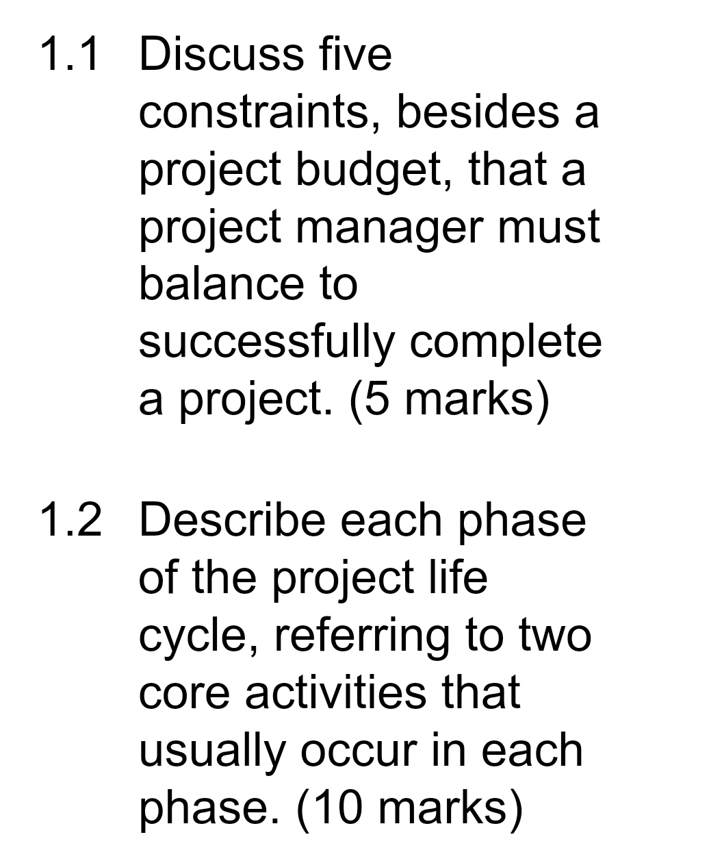  1.1 Discuss five constraints, besides a project budget, that a project