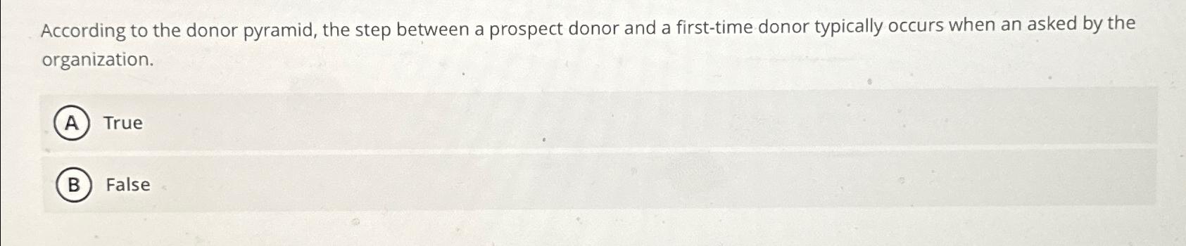  According to the donor pyramid, the step between a prospect donor