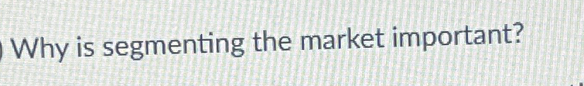  Why is segmenting the market important? 