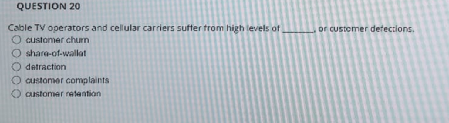  QUESTION 20 Cable TV operators and cellular carriers suffer from high