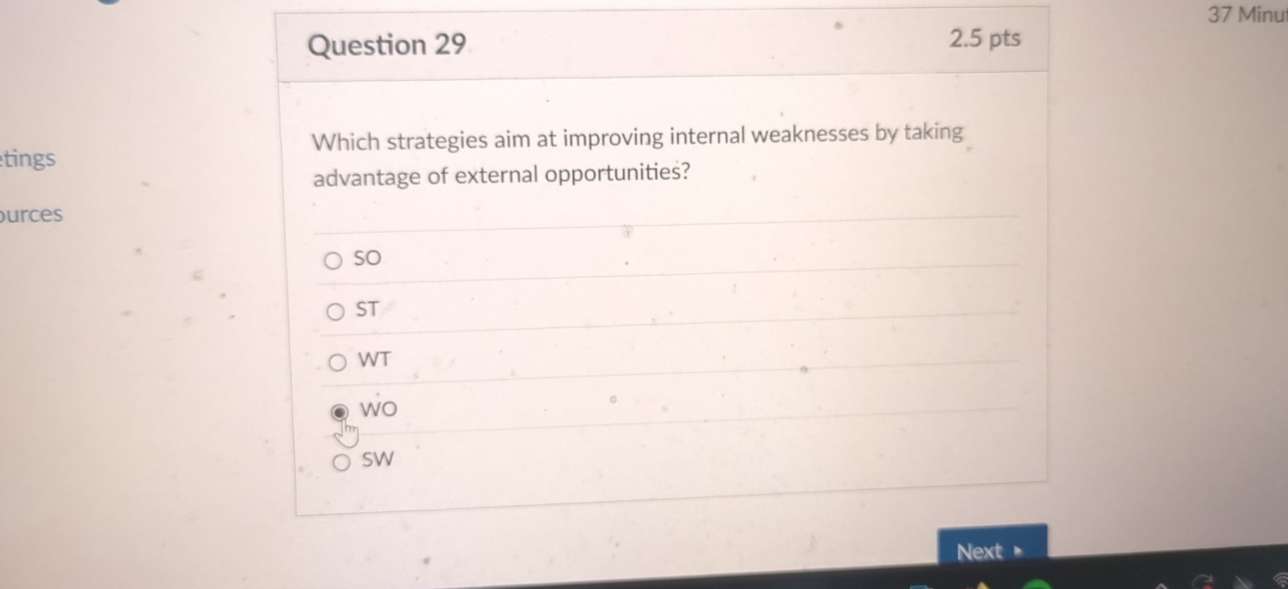  Question 29 2.5 pts 37 Minu Which strategies aim at improving