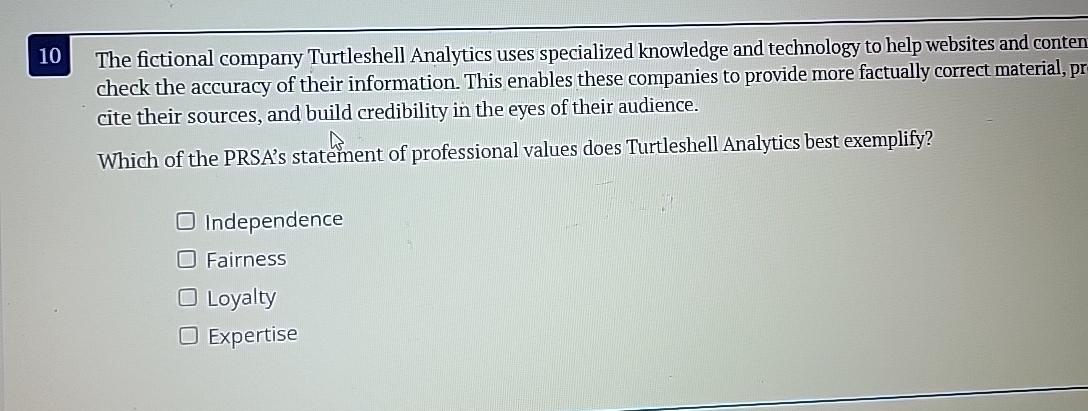  10 The fictional company Turtleshell Analytics uses specialized knowledge and technology