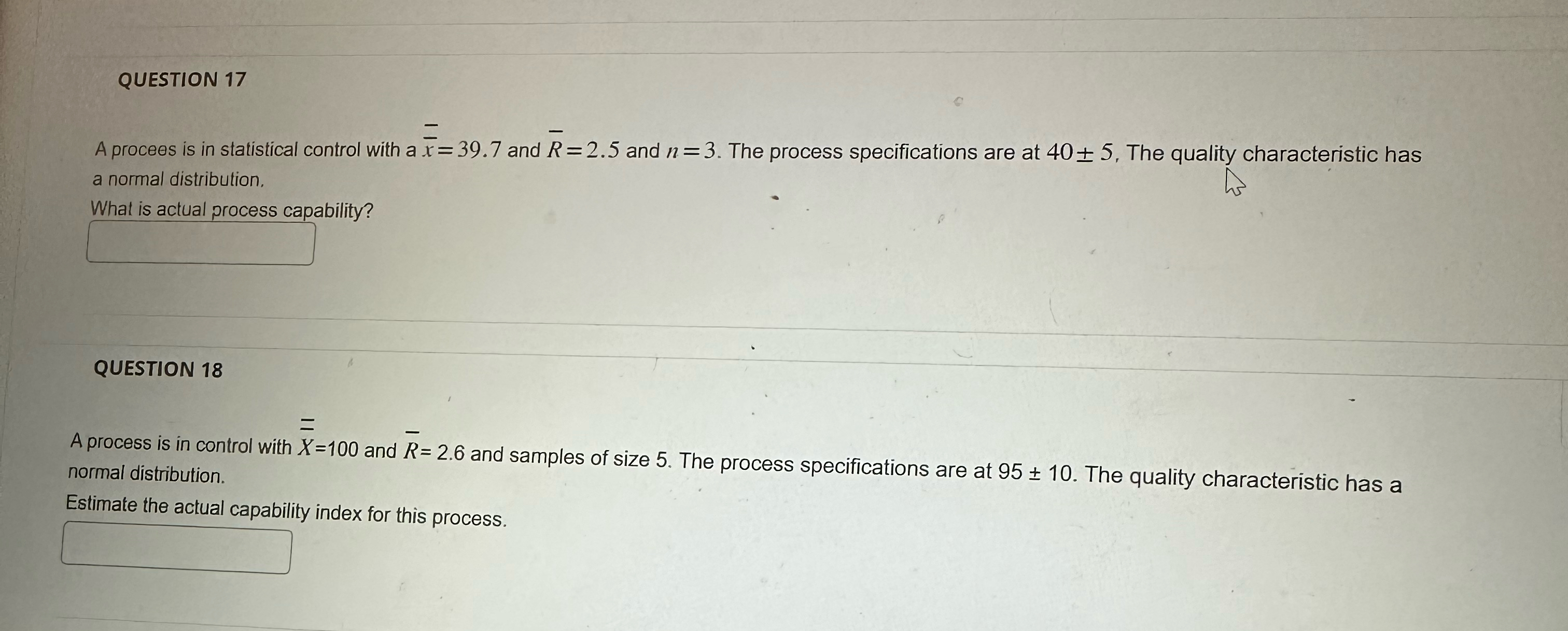  QUESTION 17 A procees is in statistical control with a x=39.7