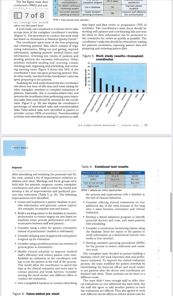 SIGMA TO Engineering Department to analyze and improve the preoperational processes for