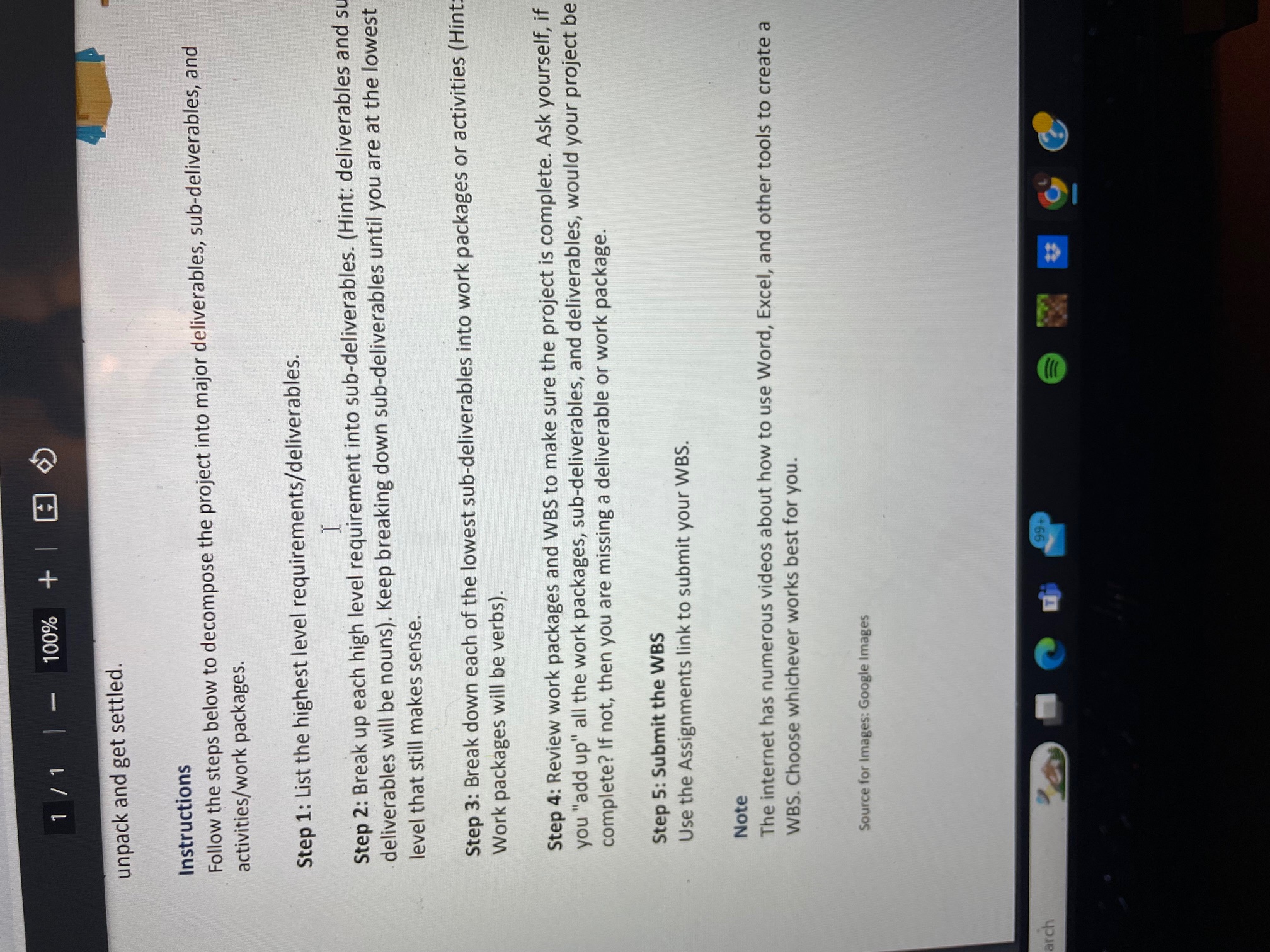  Chapter 06: Creating a WBS For this assignment, you will create