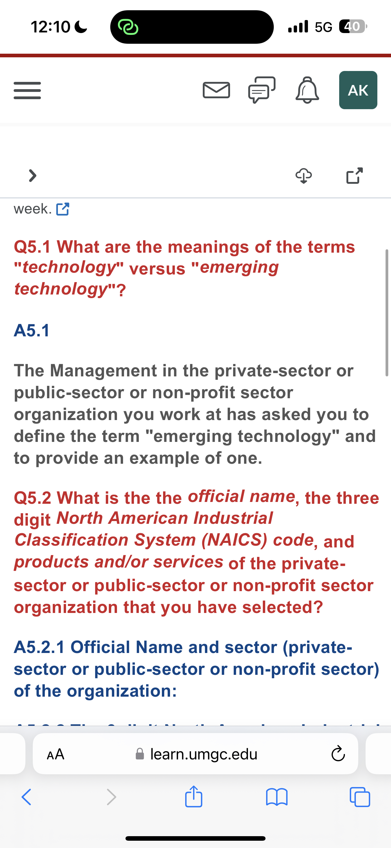  12:10C .Il 5G 40 week. Q5.1 What are the meanings of