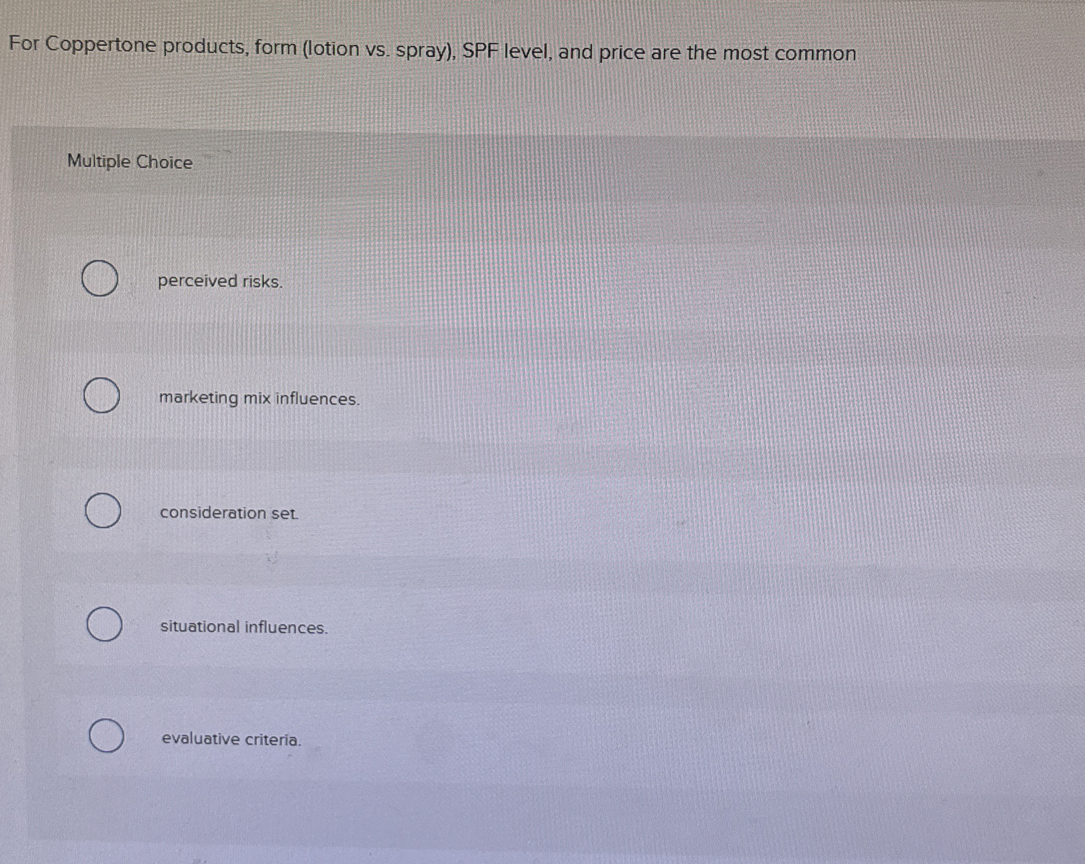  For Coppertone products, form (lotion vs. spray), SPF level, and price