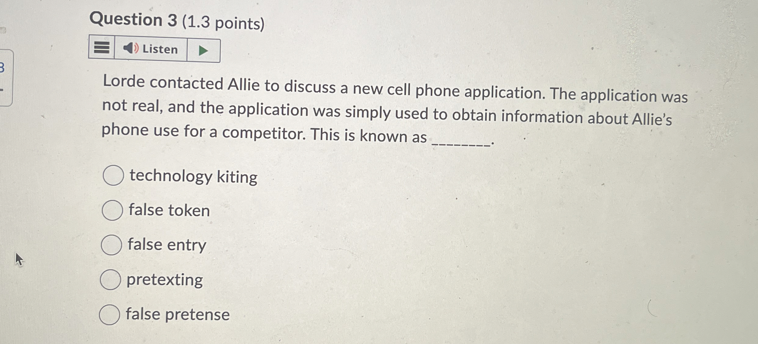  Question 3(1.3 points) Lorde contacted Allie to discuss a new cell