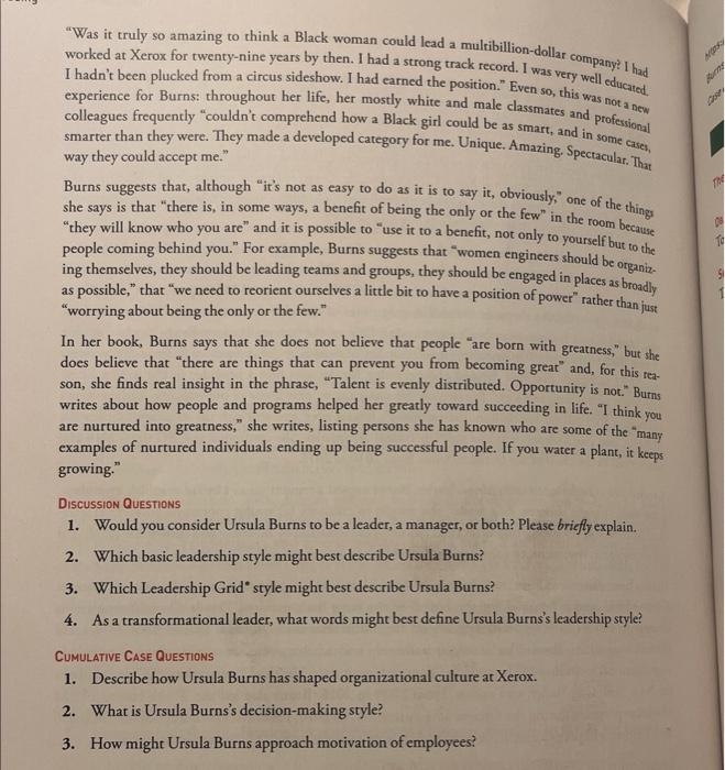 Case 12.2 Ursuin Burns-Leading With inftuence of African decent, who as a