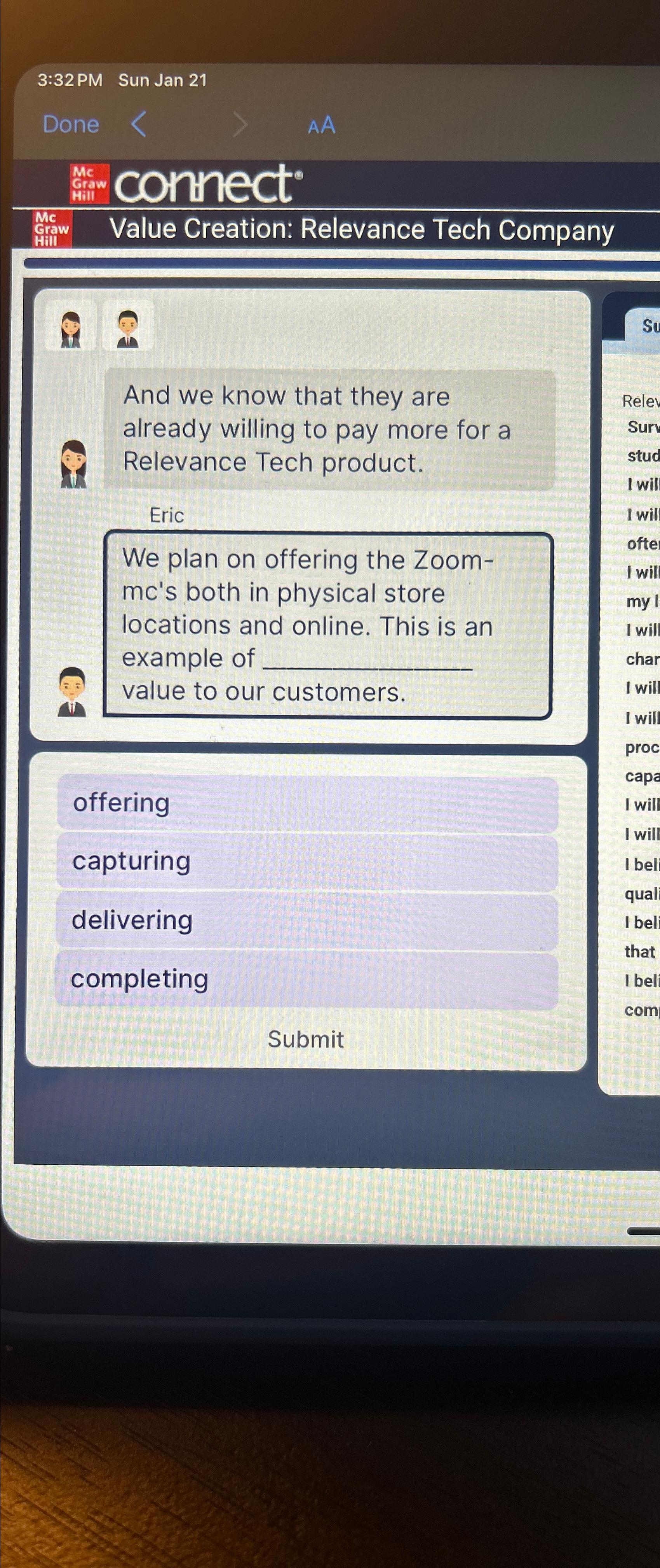  3:32 PM Sun Jan 21 Done AA connect Me Graw Value