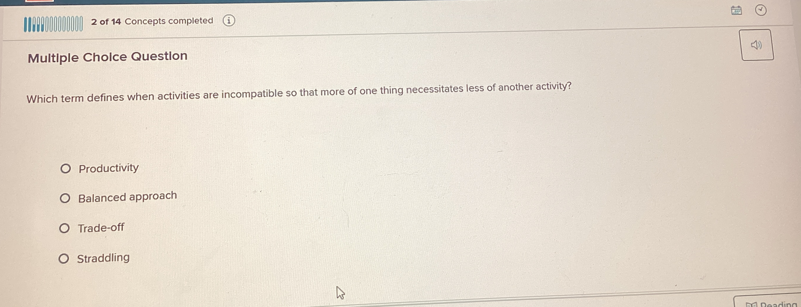  Multiple Cholce Questlon Which term defines when activities are incompatible so