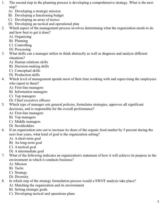  1. The second step in the planning process is developing a