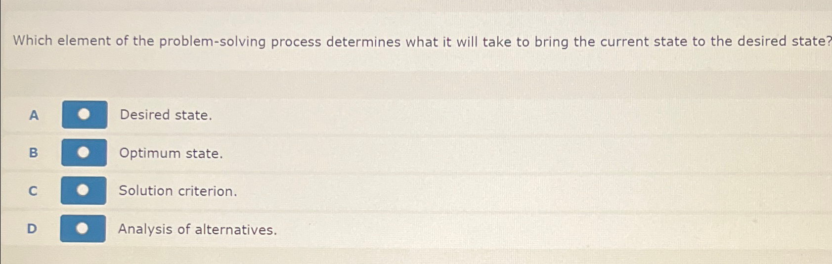  Which element of the problem-solving process determines what it will take