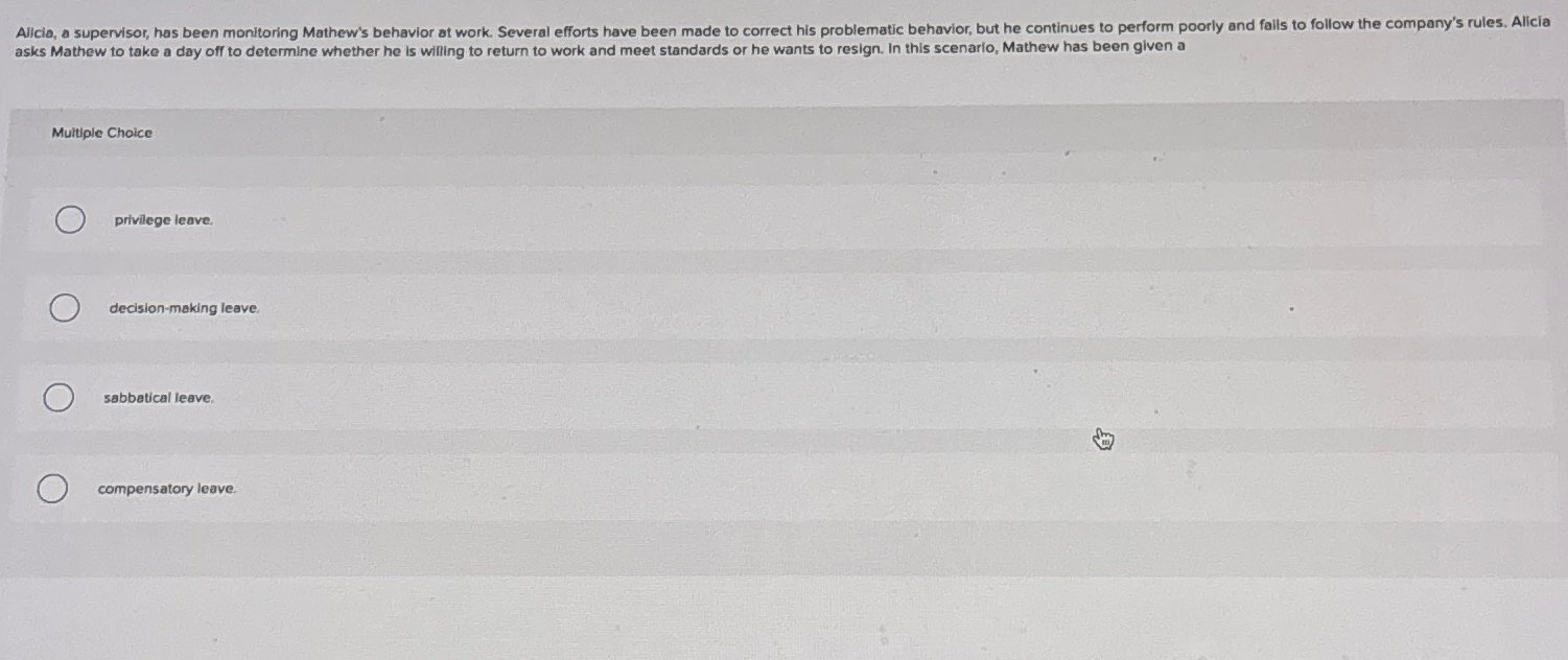  asks Mathew to take a day off to determine whether he