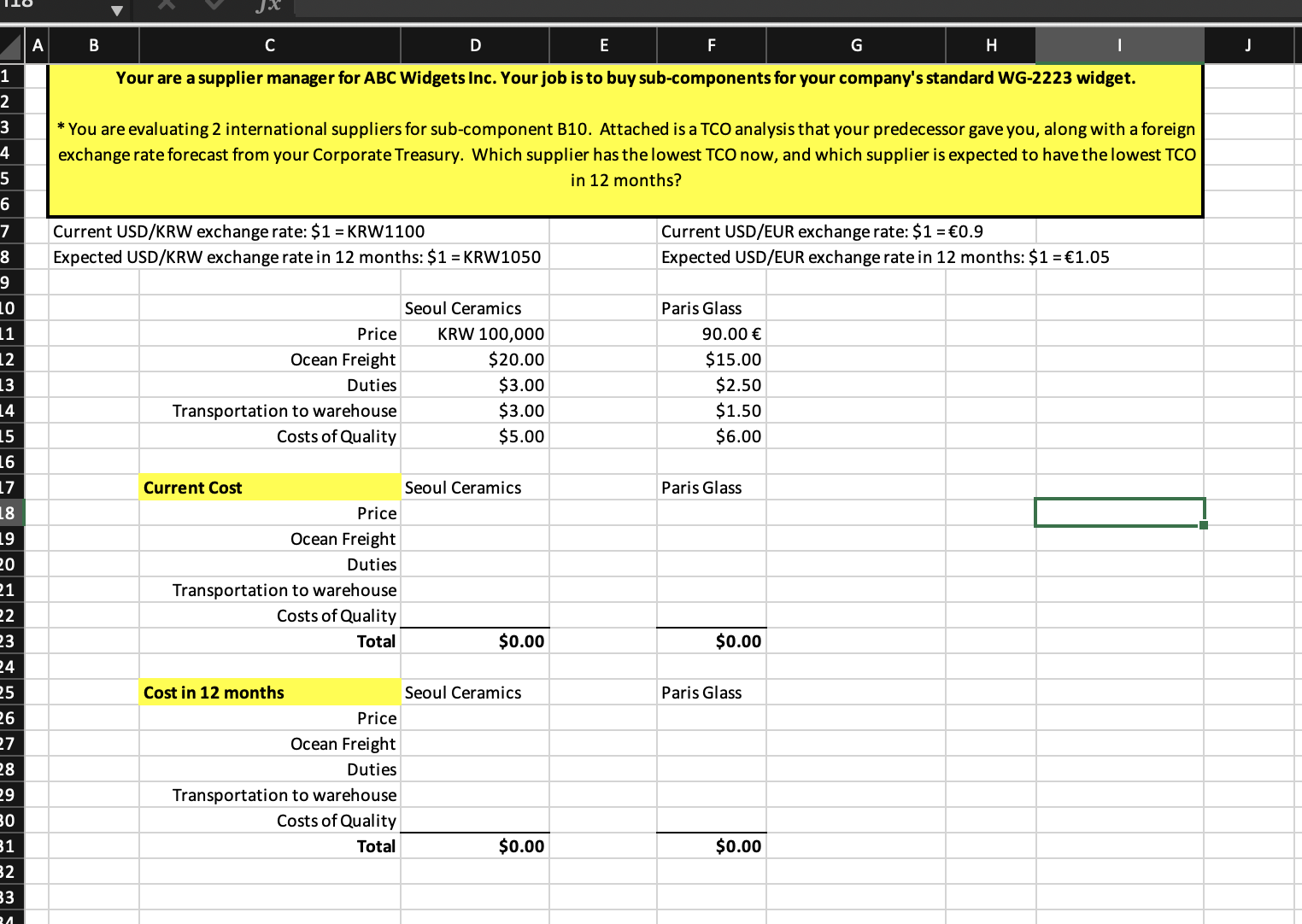  Your are a supplier manager for ABC Widgets Inc. Your job