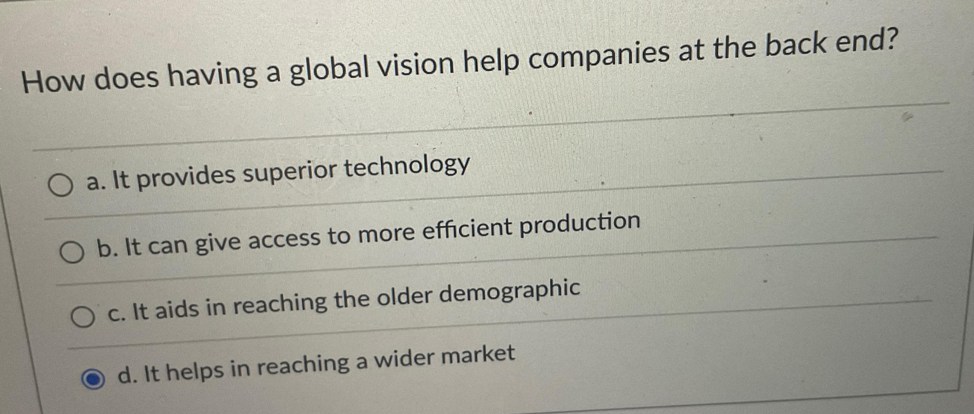  How does having a global vision help companies at the back