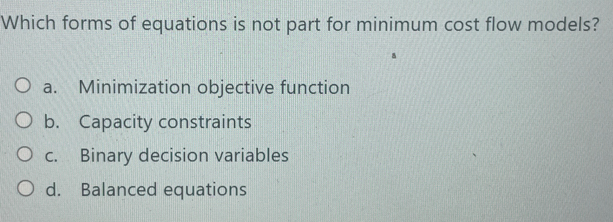  Which forms of equations is not part for minimum cost flow