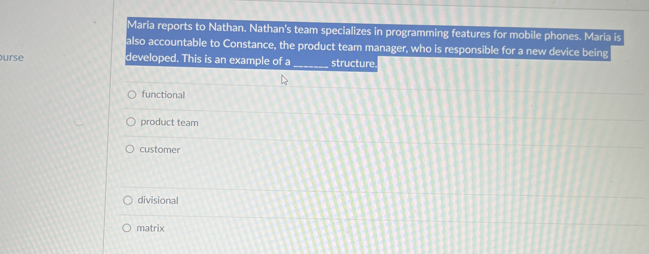  Maria reports to Nathan. Nathan's team specializes in programming features for