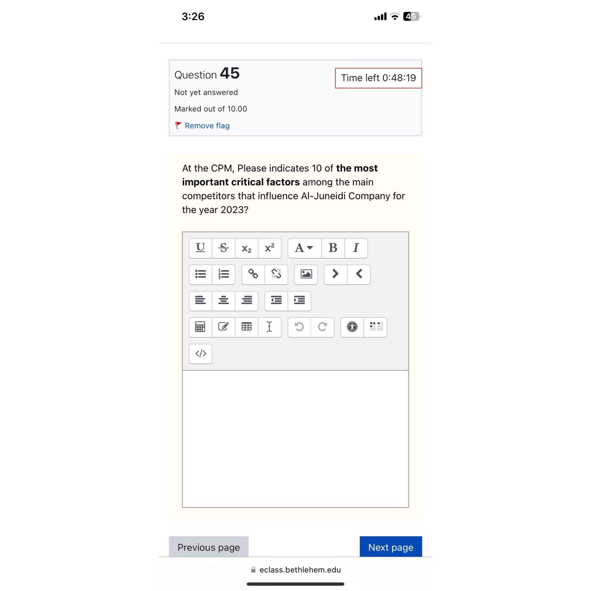  3:26 .II 45 Question 45 Time left 0:48:19 Not yet answered