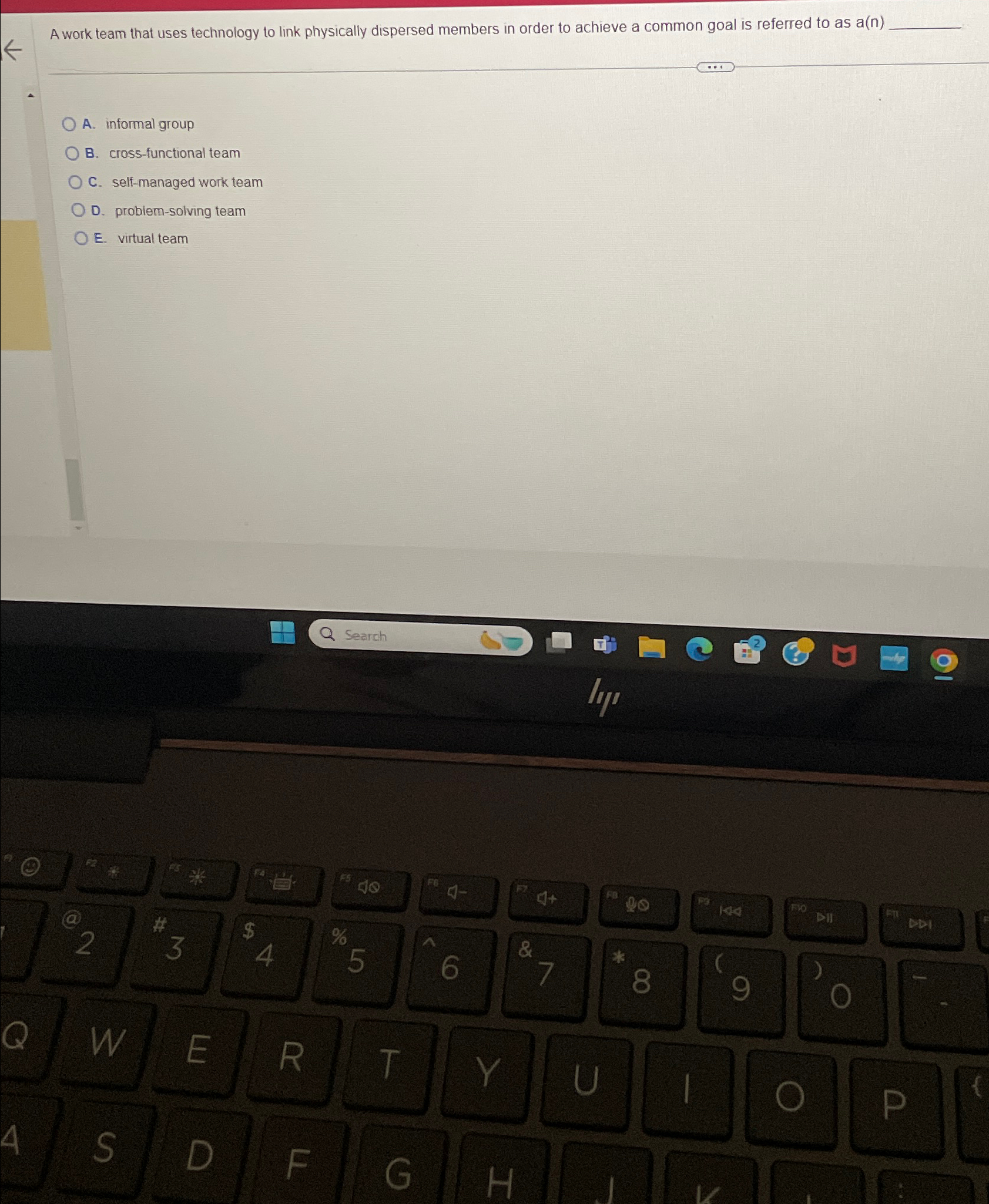  A work team that uses technology to link physically dispersed members