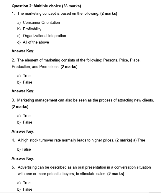 Question 2: Multiple choice (38 marks) When a supermarket dumps a