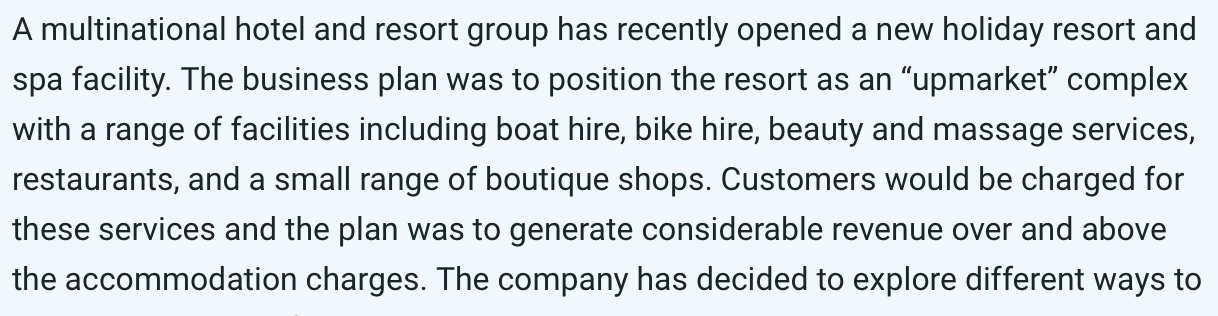  A multinational hotel and resort group has recently opened a new