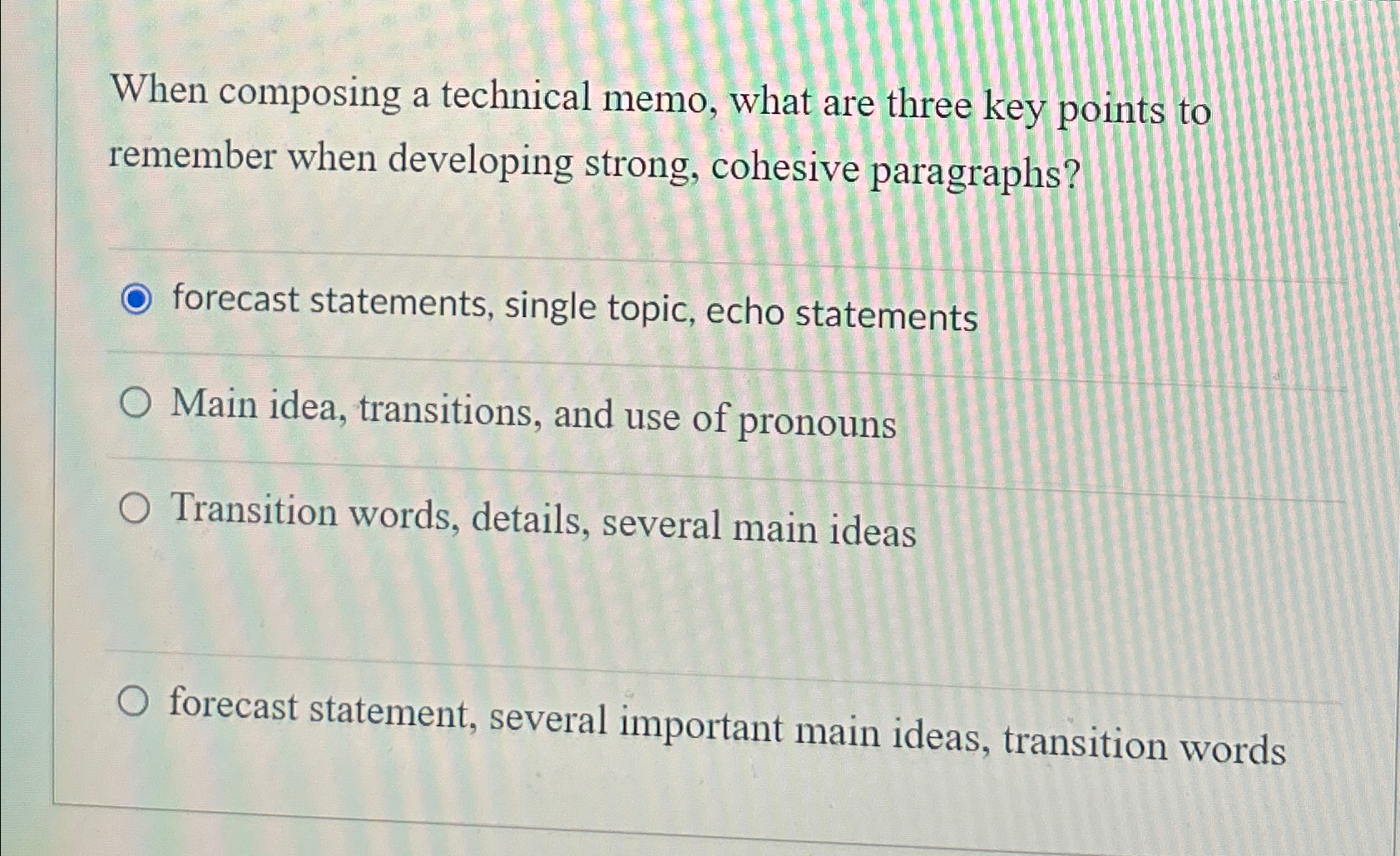  When composing a technical memo, what are three key points to