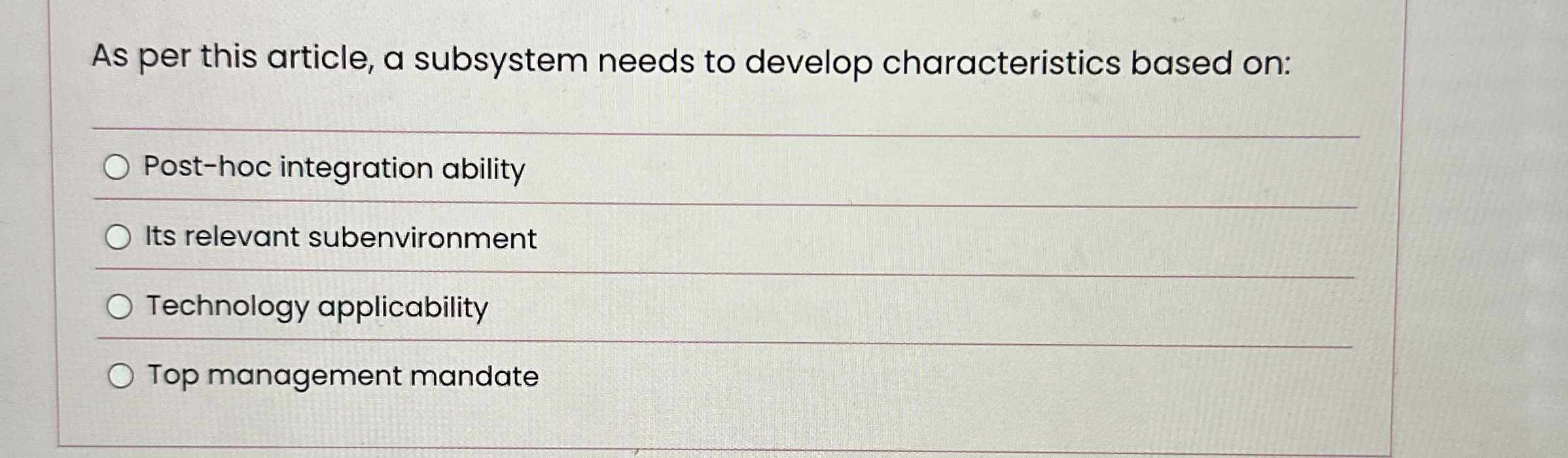 As per this article, a subsystem needs to develop characteristics based